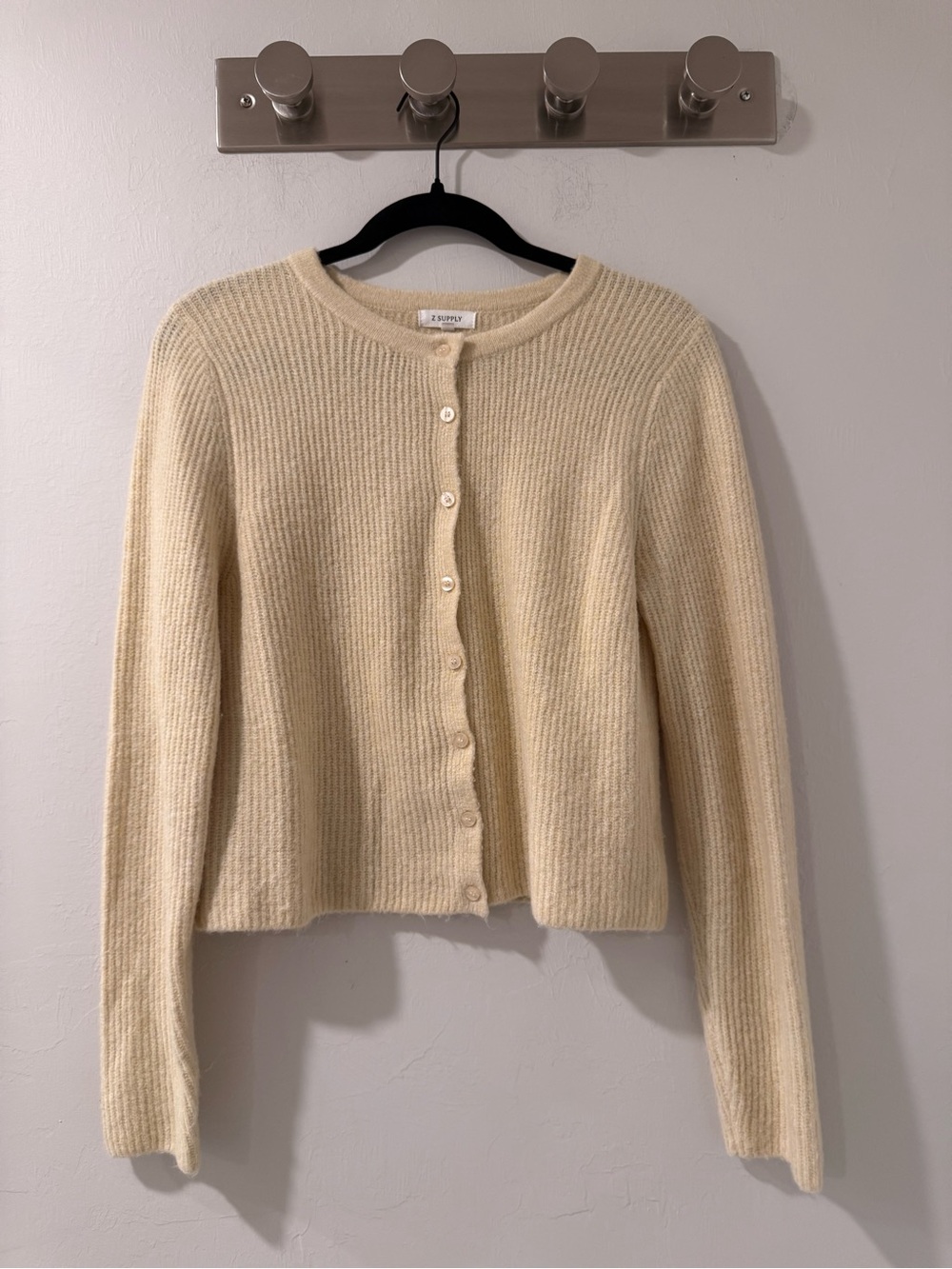 Z Supply XS Cream Ribbed Knit Button Front Cardigan Sweater Cropped Cozy